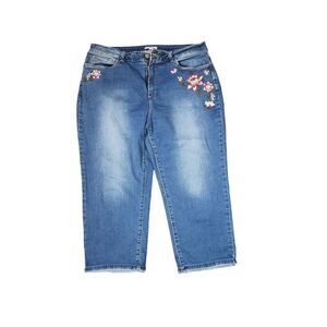 Croft and Barrow Cropped Floral Embroidered Jeans Womens Size 16 Blue